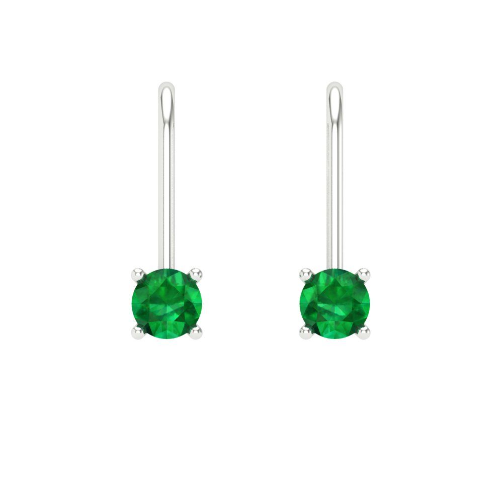 0.5 ctw Emerald Drop Dangle Earrings | 4.0mm Round Cut White Gold Lever Back | May Birthstone