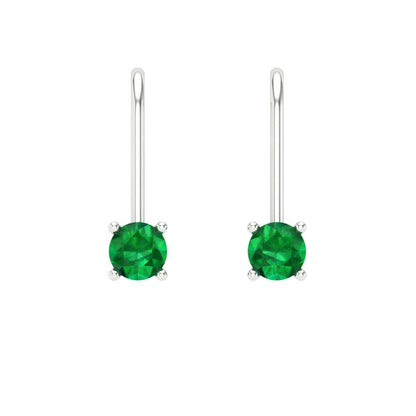 0.5 ctw Emerald Drop Dangle Earrings | 4.0mm Round Cut White Gold Lever Back | May Birthstone