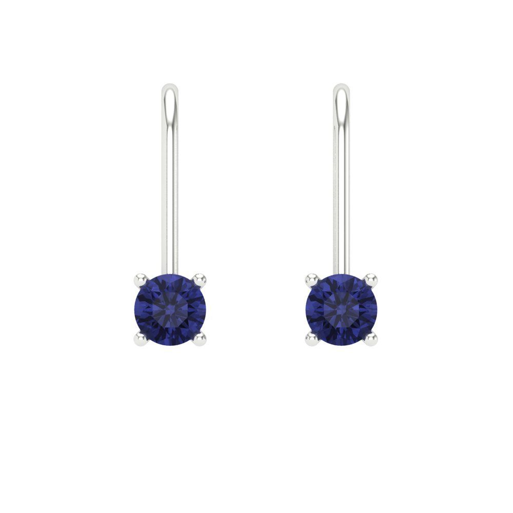 0.5 ctw Tanzanite Drop Dangle Earrings | 4.0mm Round Cut White Gold Lever Back | December Birthstone