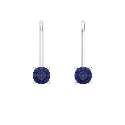 0.5 ctw Tanzanite Drop Dangle Earrings | 4.0mm Round Cut White Gold Lever Back | December Birthstone