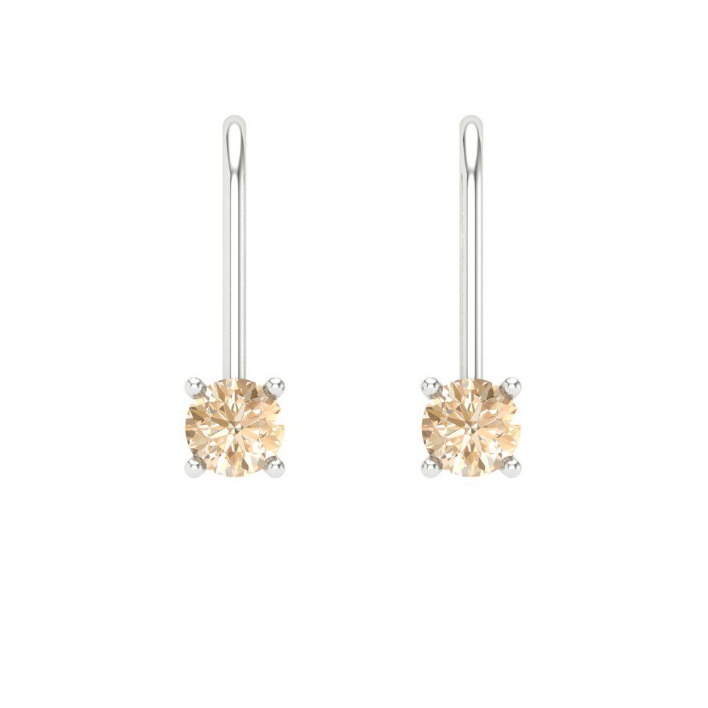 0.5 ctw Morganite Drop Dangle Earrings | 4.0mm Round Cut White Gold Lever Back | February Birthstone