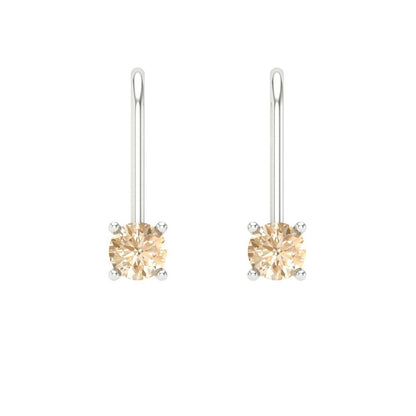 0.5 ctw Morganite Drop Dangle Earrings | 4.0mm Round Cut White Gold Lever Back | February Birthstone