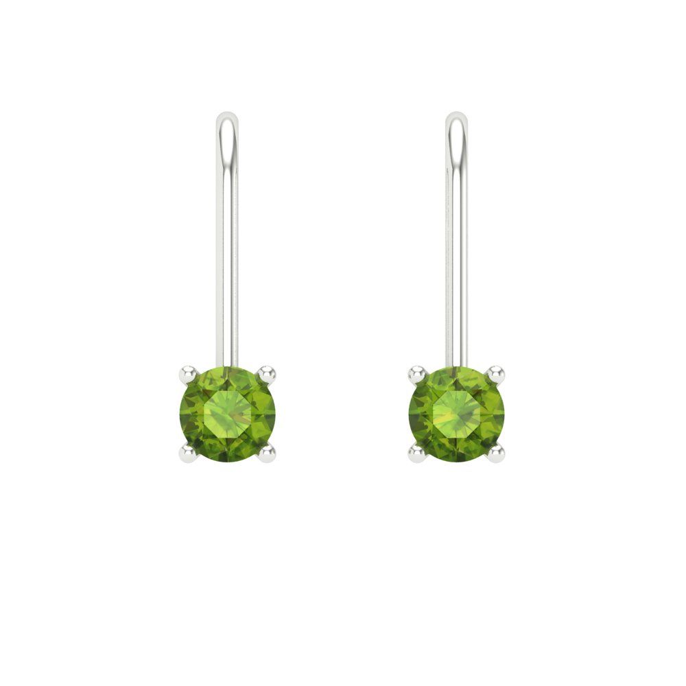 0.5 ctw Peridot Drop Dangle Earrings | 4.0mm Round Cut White Gold Lever Back | August Birthstone