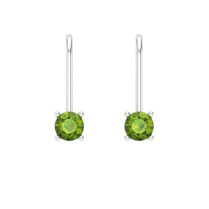 0.5 ctw Peridot Drop Dangle Earrings | 4.0mm Round Cut White Gold Lever Back | August Birthstone