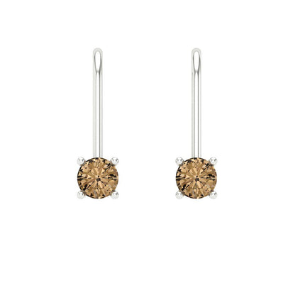 0.5 ctw Champagne Drop Dangle Earrings | 4.0mm Round Cut White Gold Lever Back | April Birthstone