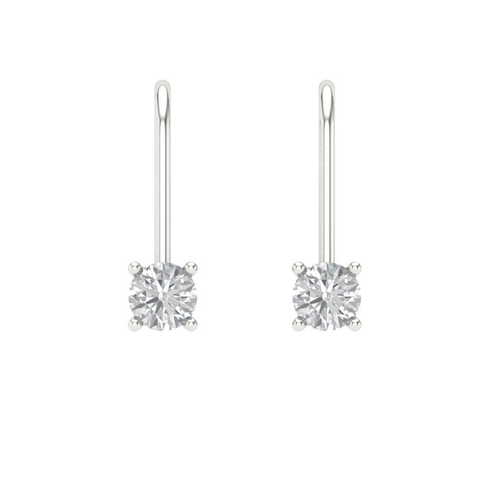 0.5 ctw White Sapphire Drop Dangle Earrings | 4.0mm Round Cut White Gold Lever Back | April Birthstone