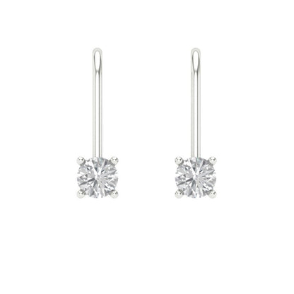 0.5 ctw White Sapphire Drop Dangle Earrings | 4.0mm Round Cut White Gold Lever Back | April Birthstone