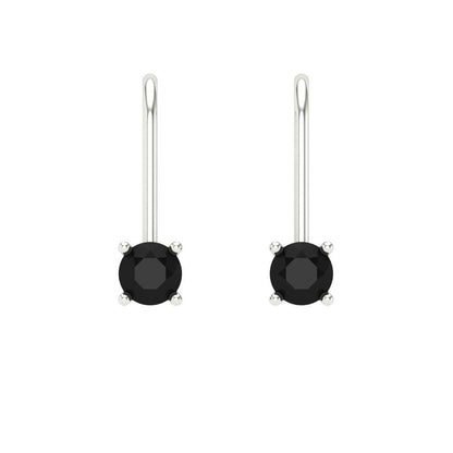 0.5 ctw Onyx Drop Dangle Earrings | 4.0mm Round Cut White Gold Lever Back | July Birthstone