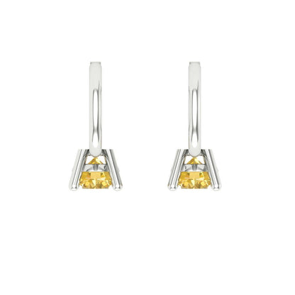 0.5 ctw Yellow Zirconia Drop Dangle Earrings | 4.0mm Round Cut White Gold Lever Back | April Birthstone