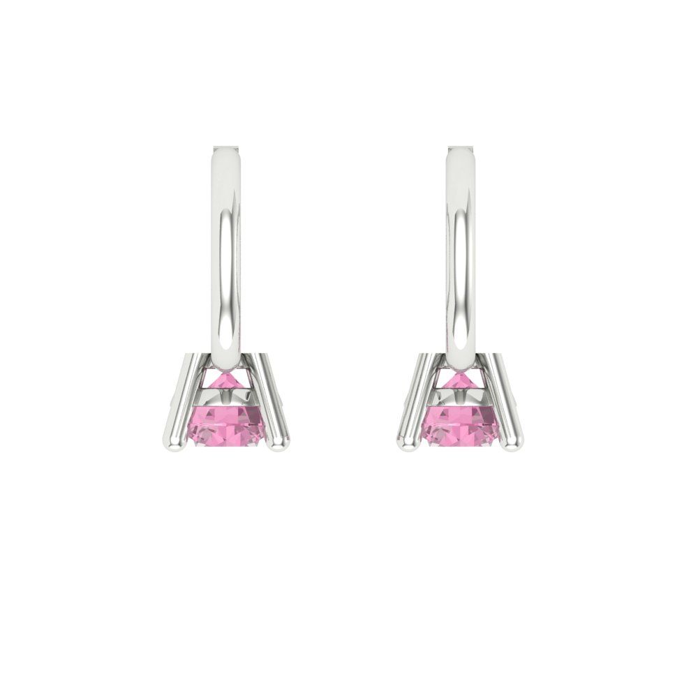 0.5 ctw Pink Zirconia Drop Dangle Earrings | 4.0mm Round Cut White Gold Lever Back | April Birthstone