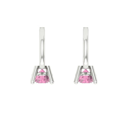 0.5 ctw Pink Zirconia Drop Dangle Earrings | 4.0mm Round Cut White Gold Lever Back | April Birthstone