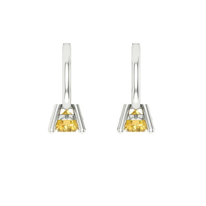 0.5 ctw Citrine Drop Dangle Earrings | 4.0mm Round Cut White Gold Lever Back | November Birthstone