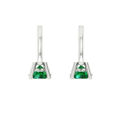 0.5 ctw Emerald Drop Dangle Earrings | 4.0mm Round Cut White Gold Lever Back | May Birthstone