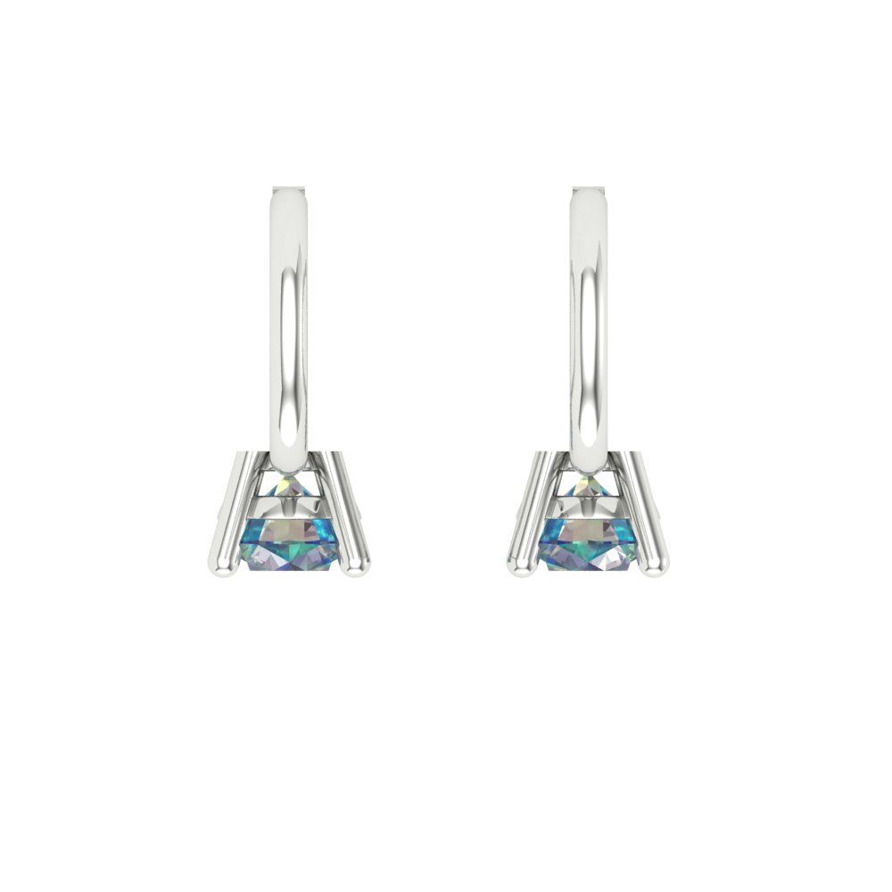 0.5 ctw Blue Moissanite Drop Dangle Earrings | 4.0mm Round Cut White Gold Lever Back | April Birthstone