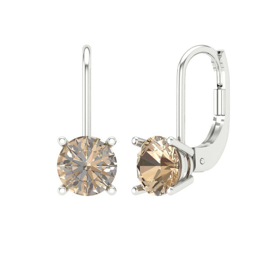 1.5 ctw Yellow Moissanite Drop Dangle Earrings | 6mm Round Cut White Gold Lever Back | April Birthstone
