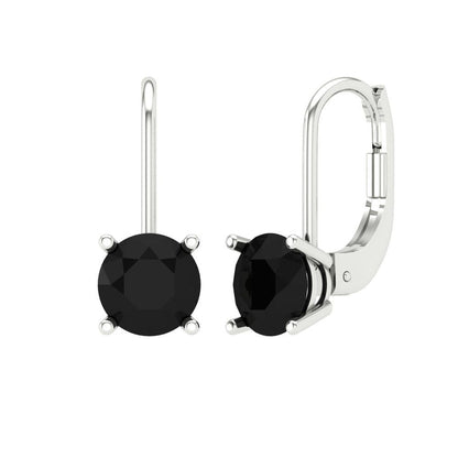 1.5 ctw Onyx Drop Dangle Earrings | 6mm Round Cut White Gold Lever Back | July Birthstone