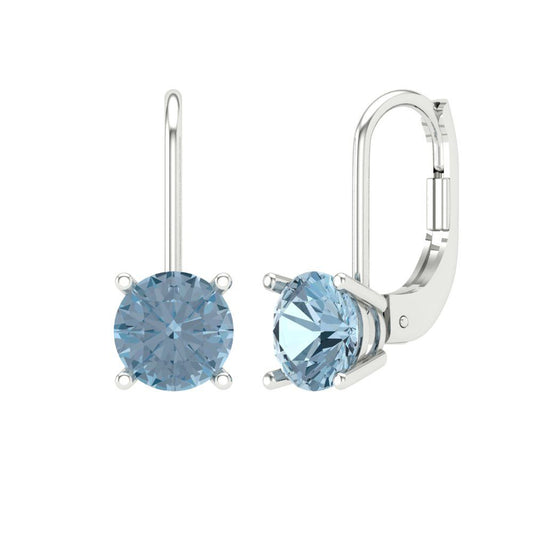 1.5 ctw Sky Blue Topaz Drop Dangle Earrings | 6mm Round Cut White Gold Lever Back | December Birthstone