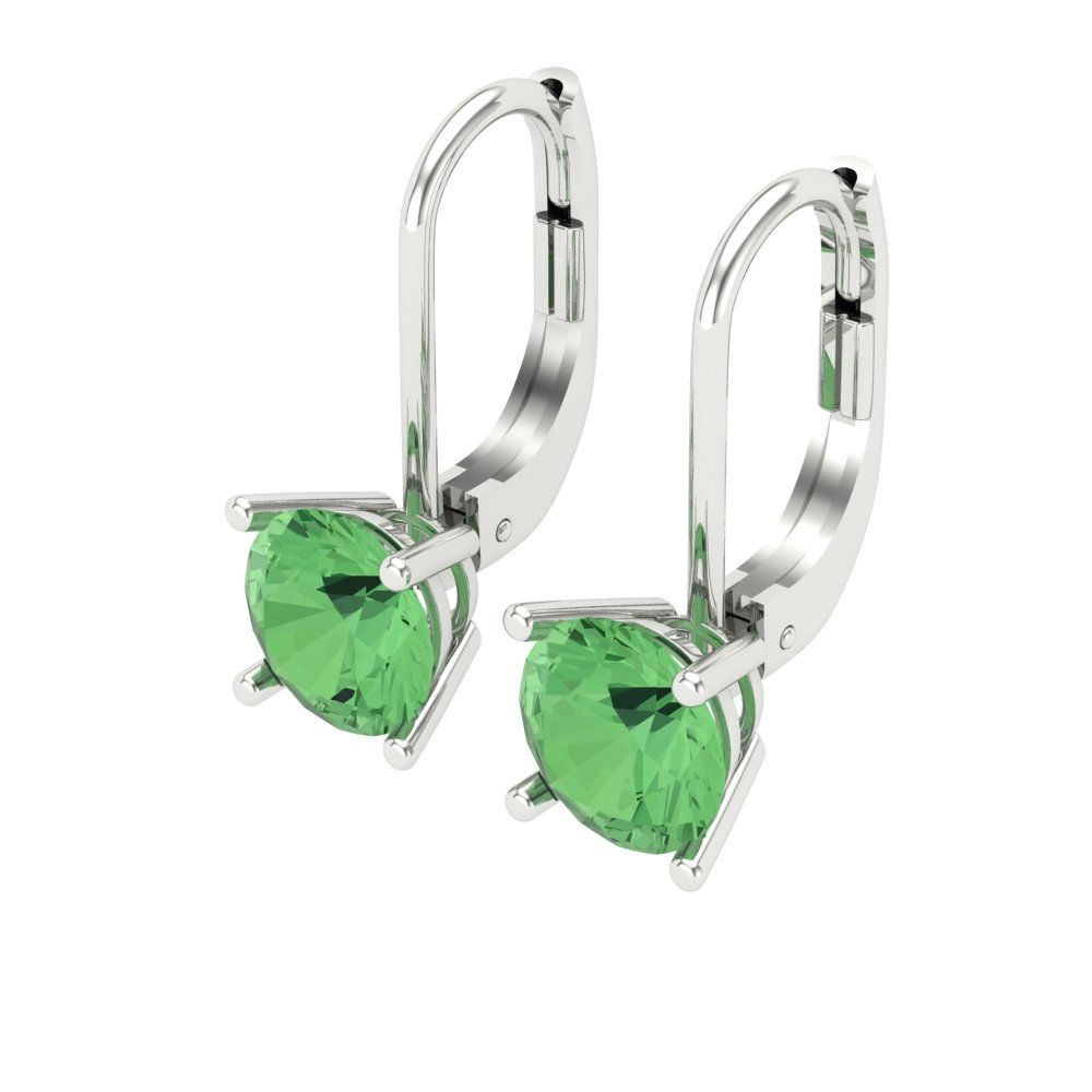 1.5 ctw Green Zirconia Drop Dangle Earrings | 6mm Round Cut White Gold Lever Back | April Birthstone