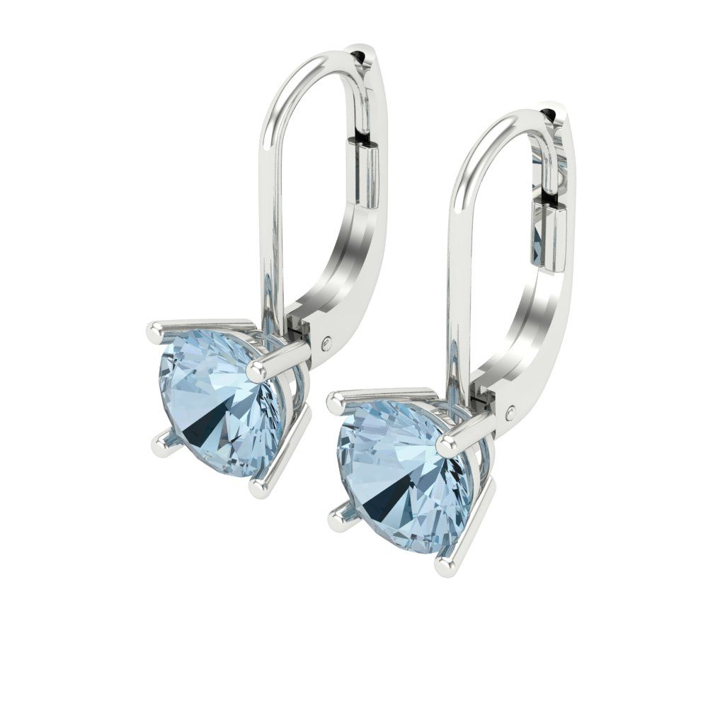 1.5 ctw Aquamarine Drop Dangle Earrings | 6mm Round Cut White Gold Lever Back | March Birthstone