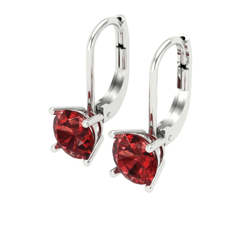 1.5 ctw Garnet Drop Dangle Earrings | 6mm Round Cut White Gold Lever Back | January Birthstone