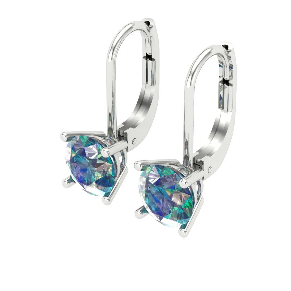 1.5 ctw Blue Moissanite Drop Dangle Earrings | 6mm Round Cut White Gold Lever Back | April Birthstone