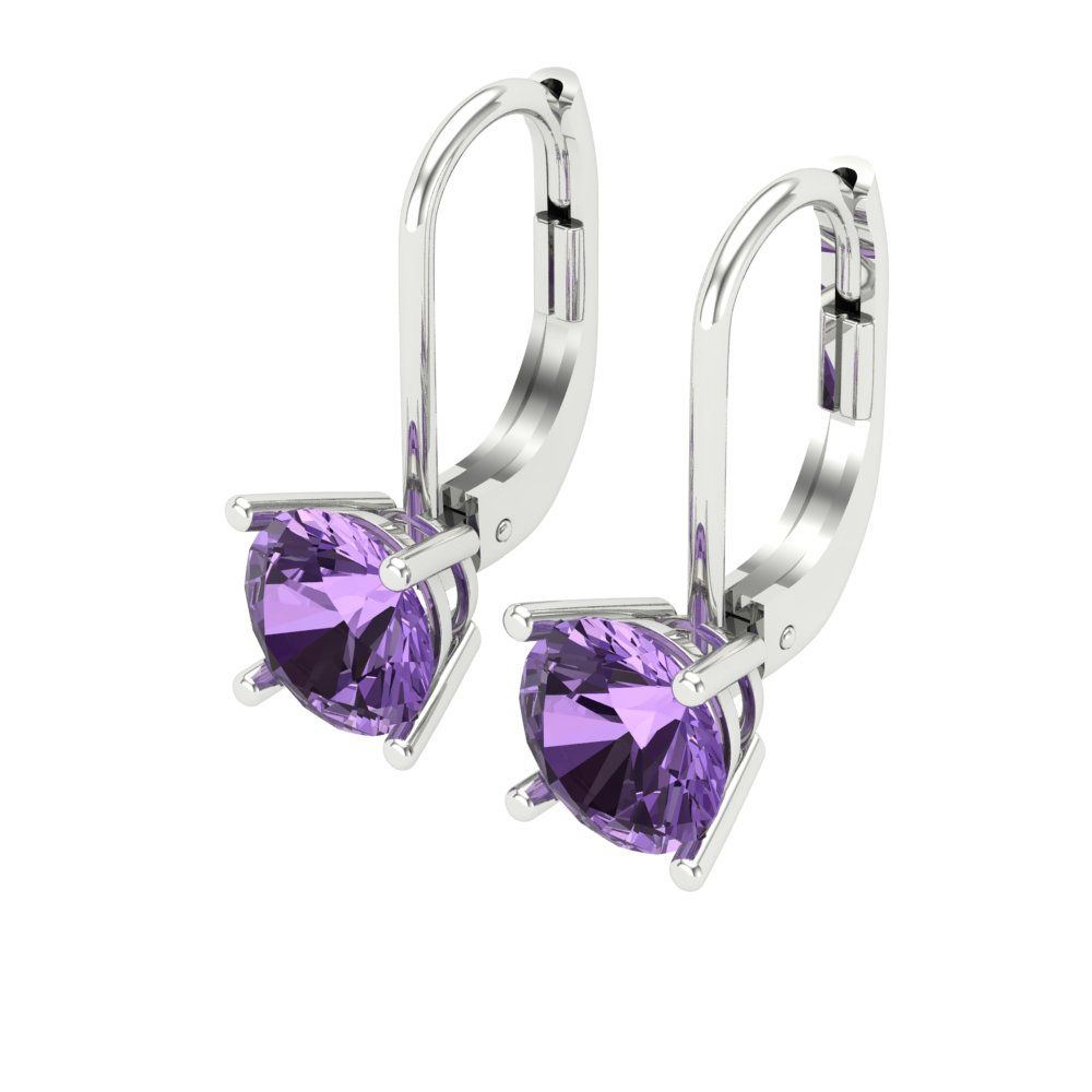 1.5 ctw Alexandrite Drop Dangle Earrings | 6mm Round Cut White Gold Lever Back | June Birthstone