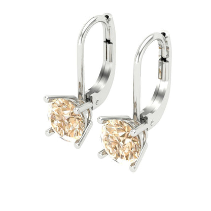 1.5 ctw Morganite Drop Dangle Earrings | 6mm Round Cut White Gold Lever Back | February Birthstone
