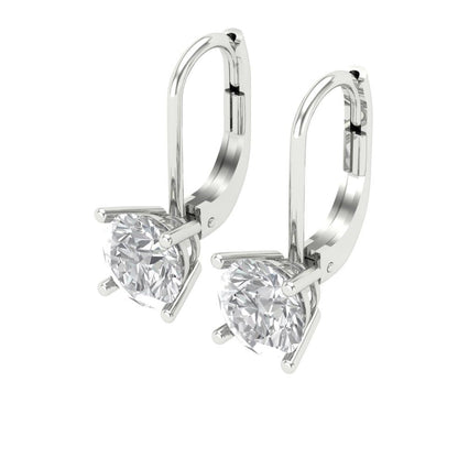 1.5 ctw Moissanite Drop Dangle Earrings | 6mm Round Cut White Gold Lever Back | April Birthstone