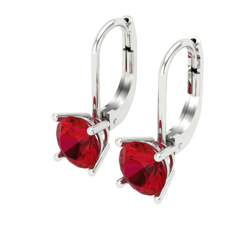 1.5 ctw Ruby Drop Dangle Earrings | 6mm Round Cut White Gold Lever Back | July Birthstone