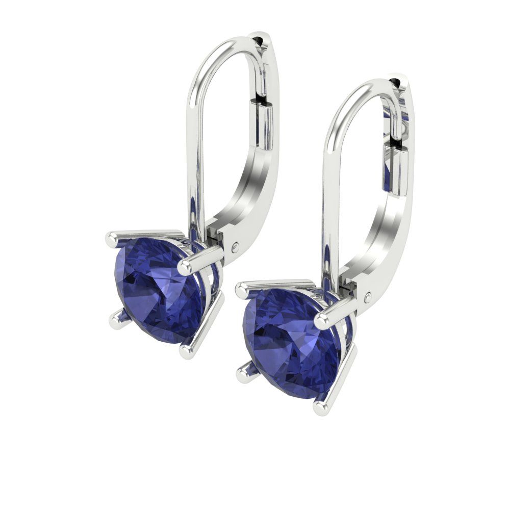 1.5 ctw Tanzanite Drop Dangle Earrings | 6mm Round Cut White Gold Lever Back | December Birthstone