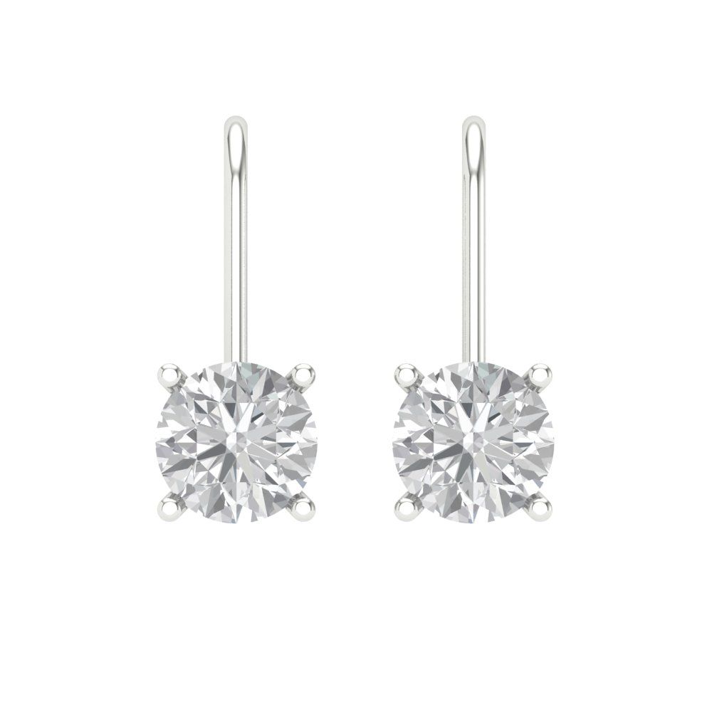 1.5 ctw Moissanite Drop Dangle Earrings | 6mm Round Cut White Gold Lever Back | April Birthstone