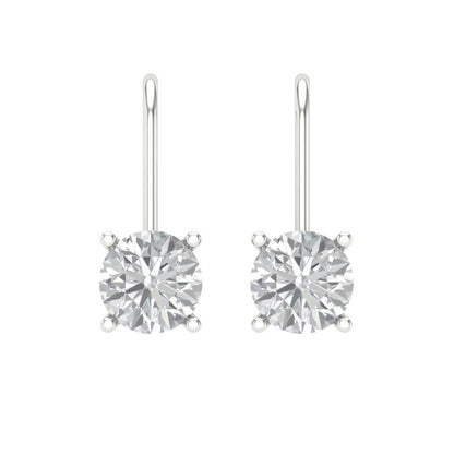 1.5 ctw Moissanite Drop Dangle Earrings | 6mm Round Cut White Gold Lever Back | April Birthstone