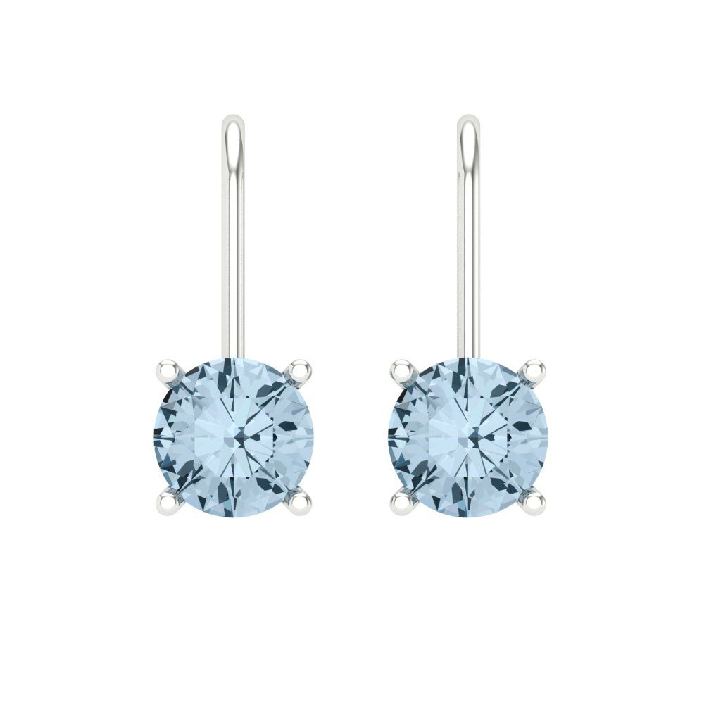 1.5 ctw Swiss Blue Topaz Drop Dangle Earrings | 6mm Round Cut White Gold Lever Back | December Birthstone