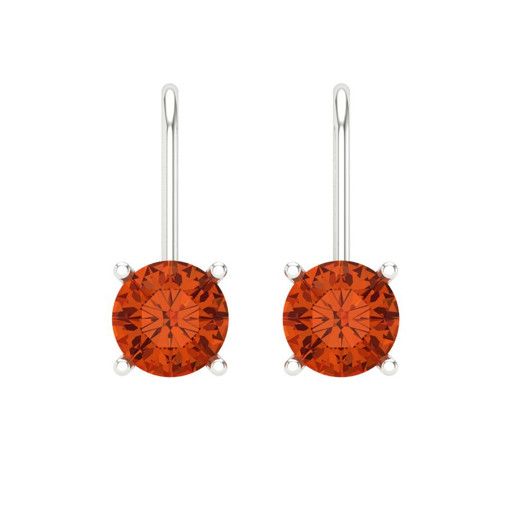 1.5 ctw Red Zirconia Drop Dangle Earrings | 6mm Round Cut White Gold Lever Back | April Birthstone