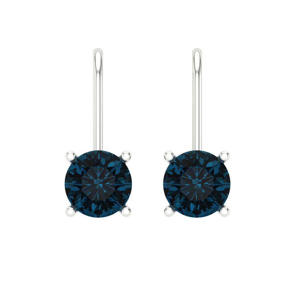 1.5 ctw London Blue Topaz Drop Dangle Earrings | 6mm Round Cut White Gold Lever Back | December Birthstone