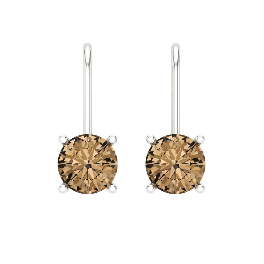 1.5 ctw Champagne Drop Dangle Earrings | 6mm Round Cut White Gold Lever Back | April Birthstone