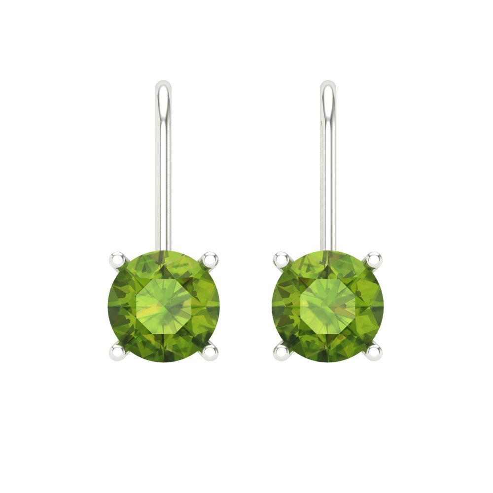 1.5 ctw Peridot Drop Dangle Earrings | 6mm Round Cut White Gold Lever Back | August Birthstone