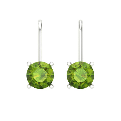 1.5 ctw Peridot Drop Dangle Earrings | 6mm Round Cut White Gold Lever Back | August Birthstone
