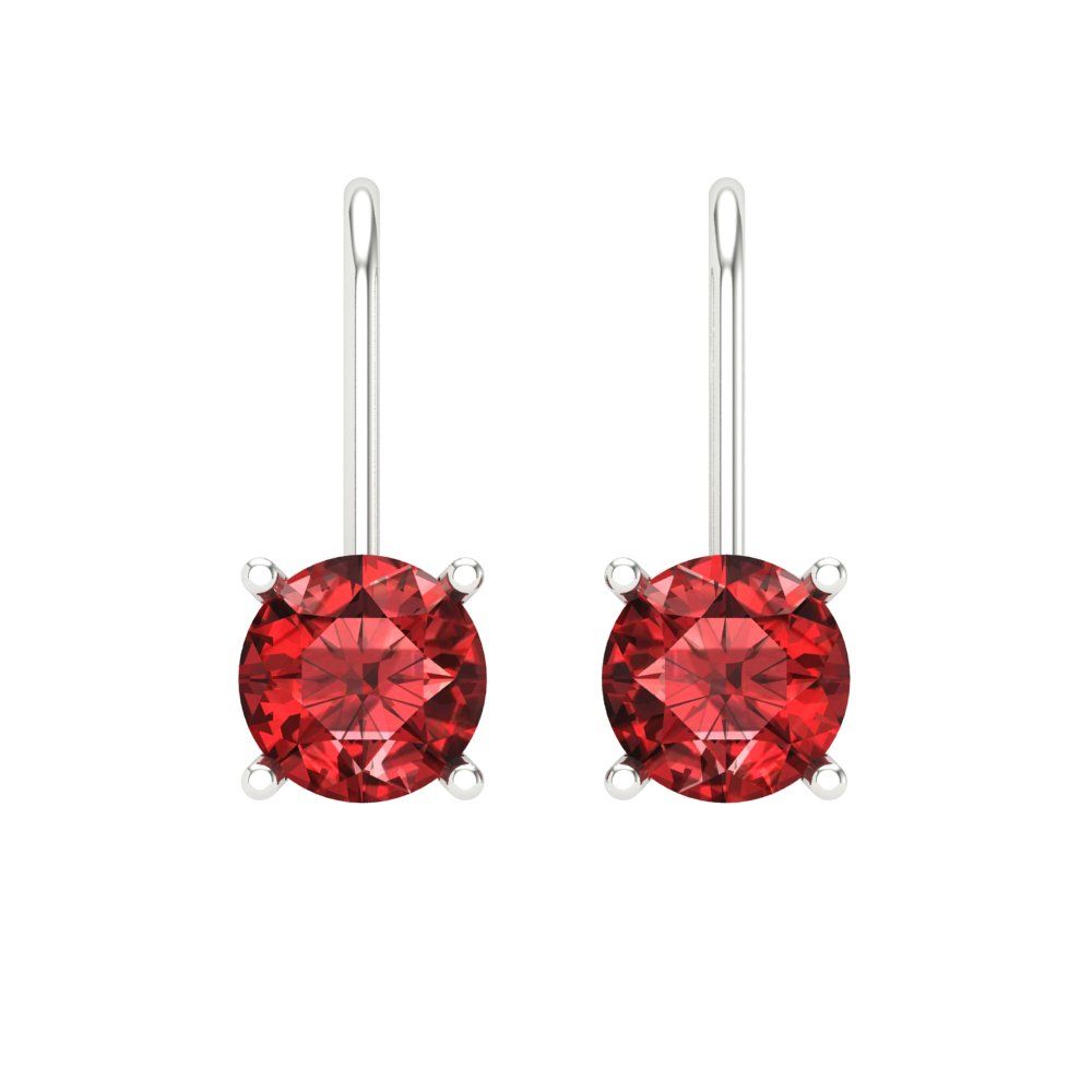 1.5 ctw Garnet Drop Dangle Earrings | 6mm Round Cut White Gold Lever Back | January Birthstone