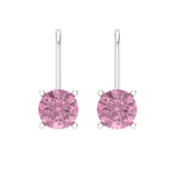1.5 ct Brilliant Round Cut Drop Dangle Pink Simulated Diamond Stone White Gold Earrings Lever Back