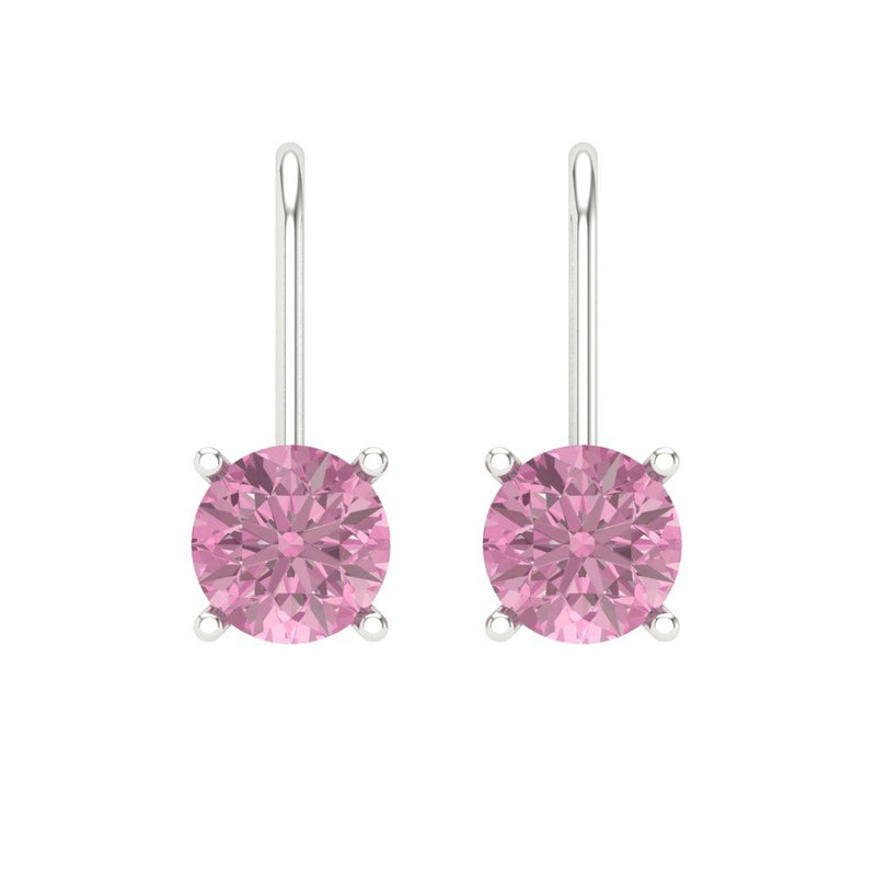 1.5 ct Brilliant Round Cut Drop Dangle Pink Simulated Diamond Stone White Gold Earrings Lever Back