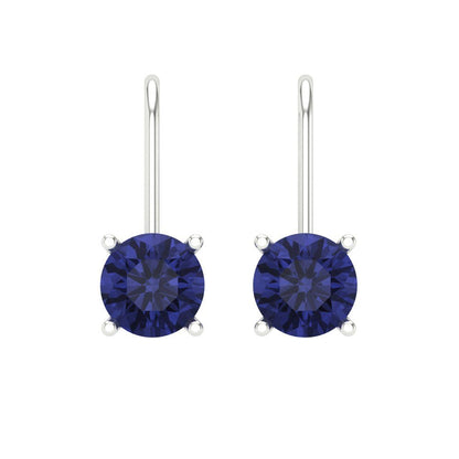 1.5 ctw Tanzanite Drop Dangle Earrings | 6mm Round Cut White Gold Lever Back | December Birthstone