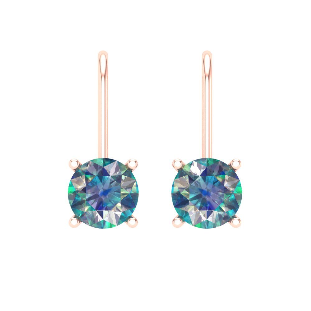 1.5 ctw Blue Moissanite Drop Dangle Earrings | 6mm Round Cut White Gold Lever Back | April Birthstone