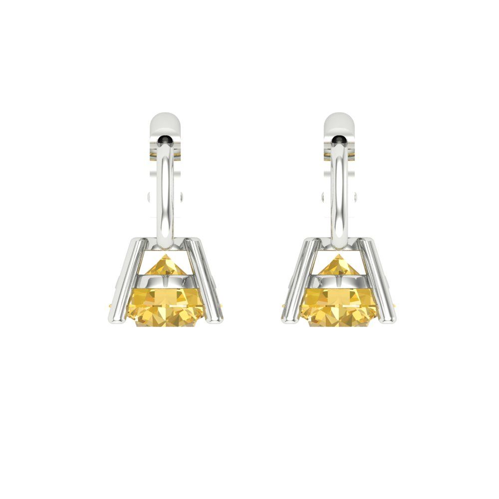 1.5 ctw Citrine Drop Dangle Earrings | 6mm Round Cut White Gold Lever Back | November Birthstone