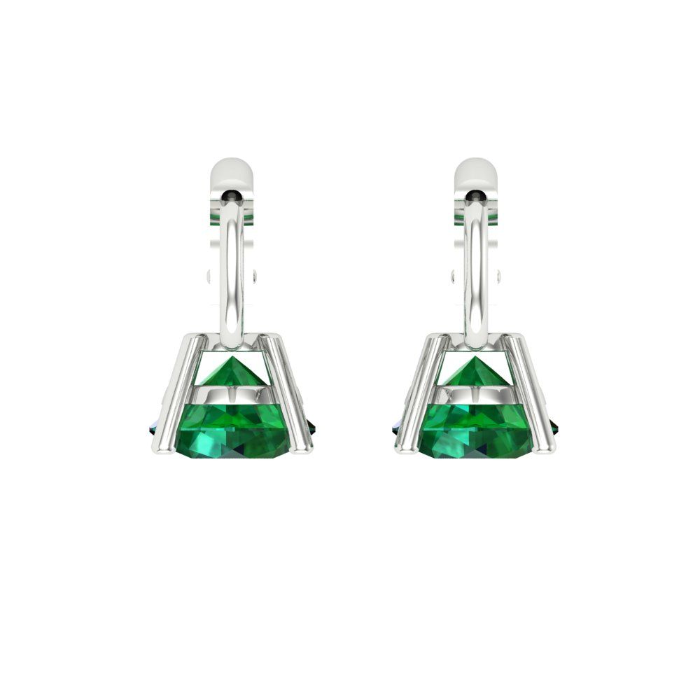 1.5 ctw Emerald Drop Dangle Earrings | 6mm Round Cut White Gold Lever Back | May Birthstone