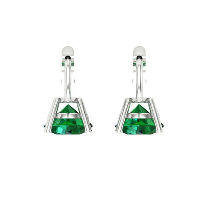 1.5 ctw Emerald Drop Dangle Earrings | 6mm Round Cut White Gold Lever Back | May Birthstone
