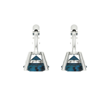1.5 ctw London Blue Topaz Drop Dangle Earrings | 6mm Round Cut White Gold Lever Back | December Birthstone