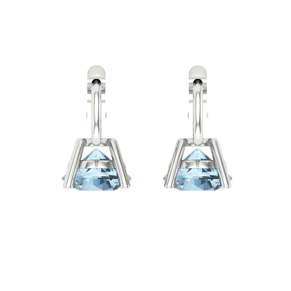1.5 ctw Aquamarine Drop Dangle Earrings | 6mm Round Cut White Gold Lever Back | March Birthstone