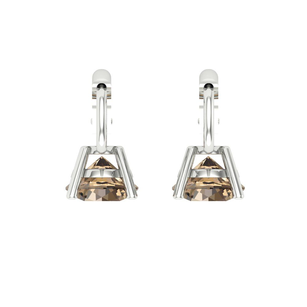 1.5 ctw Champagne Drop Dangle Earrings | 6mm Round Cut White Gold Lever Back | April Birthstone