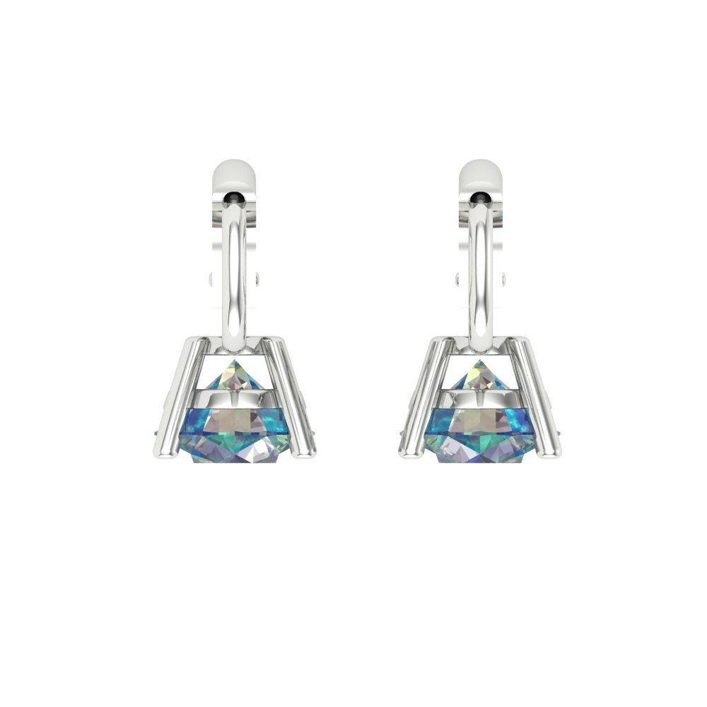 1.5 ctw Blue Moissanite Drop Dangle Earrings | 6mm Round Cut White Gold Lever Back | April Birthstone
